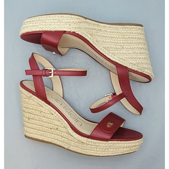 Calvin Klein Hamal Wedge Sandals Cherry Red Women’s 10 Espadrille EUC - Picture 1 of 14
